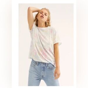 Free People Printed Clarity Tee Shirt Cloud Combo Women’s Sz S Oversized Floral